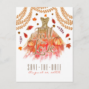 Verlieb dich Kleid Herbstblätter Save the Date Ankündigungspostkarte