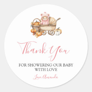 Verlieb dich Rosa Mädchen Bär Baby Shower Danke Runder Aufkleber