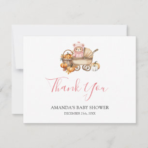 Verlieb dich rosa Mädchen Gingham Bär Baby Shower Dankeskarte