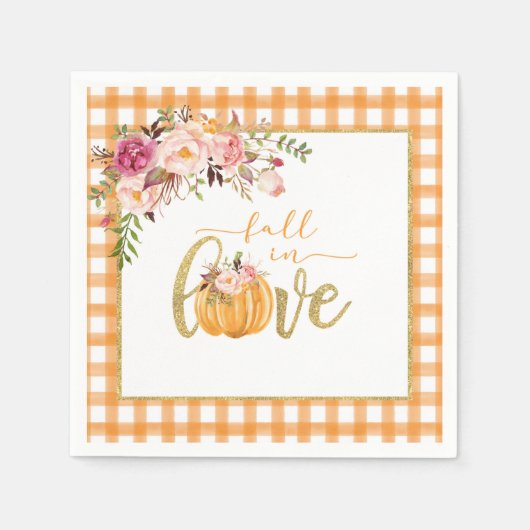 Verlieb dich Serviette - Orange Gingham (Vorderseite)