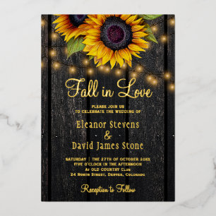 Verlieb dich Sonnenblumen rustikale Hochzeit Golds Folieneinladung