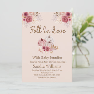 Verliebe dich Boho Rosa Kürbis Herbst Baby Shower Einladung