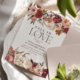 'Verliebe Dich' Herbstblüten Kürbis Hochzeit Einladung