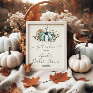 Verlieben Sie sich, Blaue Kürbis, Florale Hochzeit Poster