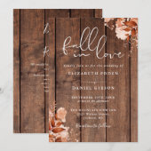 Verlieben Sie sich Rustikale Holz Blumen QR-Code H Einladung (Vorne/Hinten)