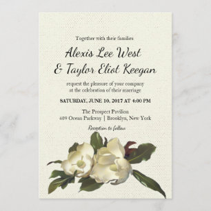Verliebt - Vintage Magnolia Grandiflora Hochzeit Einladung