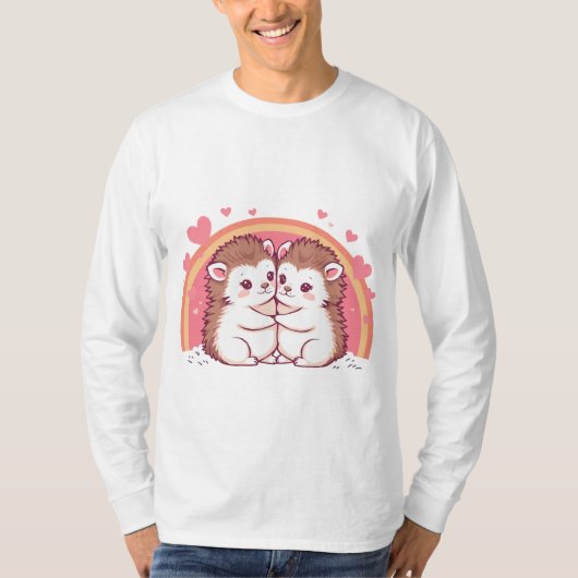 Verliebte Igel – Niedliches Umarmungs-Design T-Shirt (Vorderseite)