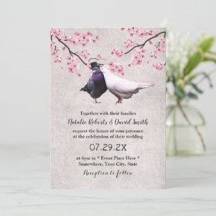 Verliebte & Kirschblüten Vintage Florale Hochzeit Einladung