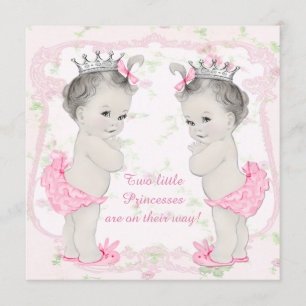 Verliebte rosa Prinzessin Zwillings-Baby-Party Einladung