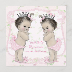 Verliebte rosa Prinzessin Zwillings-Baby-Party Einladung