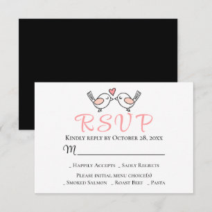 Verliebte Sommer Rosa Liebesvögel Schwarz Hochzeit RSVP Karte