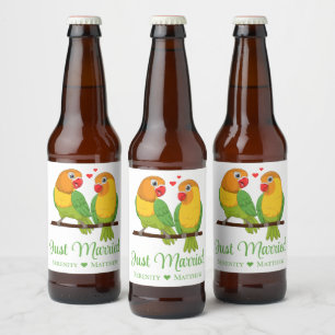 Verliebte Vögel Hochzeit Just Married Bierflaschenetikett