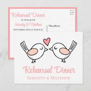 Verliebte Vögel Rosa Hochzeitsprobe Abendessen Einladungspostkarte