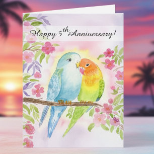 Verliebte Vögel zum 5. Hochzeitstag Karte