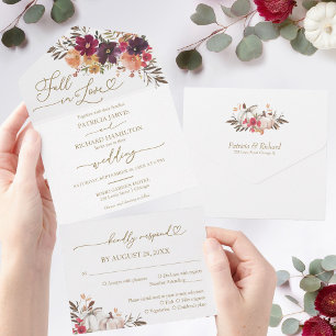 Verliebter Burgunder-Kürbis Hochzeit All In One Einladung