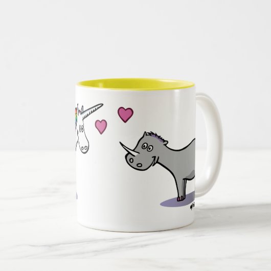 Verliebtes Einhorn und Nashorn Zweifarbige Tasse (VorderseiteRechts)