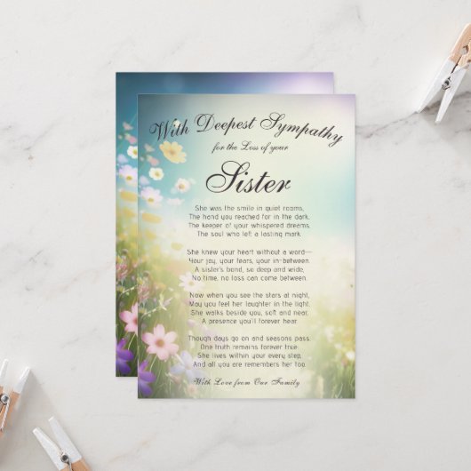 Verlieren eines Sister-Memorial Karte (Vorderseite/Rückseite Beispiel)