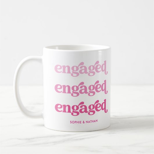 Verlobt | Boho Pink Gradient Text Kaffeetasse (Links)