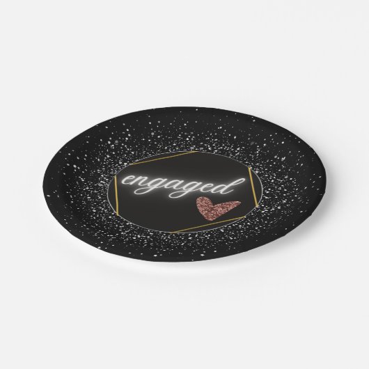 Verlobt Glam Black und Silver Pappteller (Schrägansicht)