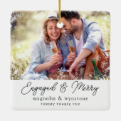 Verlobt Merry Foto Snowflake Keepake Keramikornament (Rückseite)