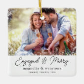 Verlobt Merry Foto Snowflake Keepake Keramikornament (Vorderseite)