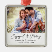 Verlobt Merry Foto Snowflake Keepake Ornament Aus Metall (Vorne)