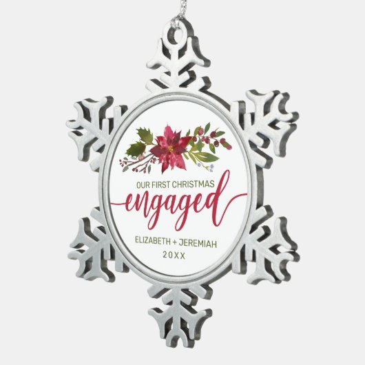 Verlobte Aquarellpflanze Schneeflocken Zinn-Ornament (Rechts)