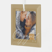 Verlobte moderne Skriptpaare Foto & Monogramm Ornament Aus Glas (Vorderseite links)