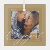 Verlobte moderne Skriptpaare Foto & Monogramm Ornament Aus Glas (Vorderseite)