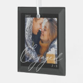 Verlobte moderne Skriptpaare Foto & Monogramm Ornament Aus Glas (Vorderseite links)