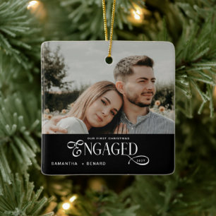 Verlobte Paare Foto Stilvolles erstes Weihnachtsz Keramikornament