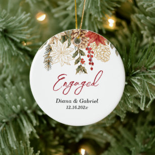 Verlobte Rote Blume Weihnachten Keramik Ornament