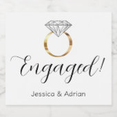 Verlobte Verlobung mit weißem Diamantring Schaumweinetikett (Einzelnes Label)