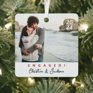 Verlobte Weihnachten | Modernes Trendy Couple Foto Ornament Aus Metall