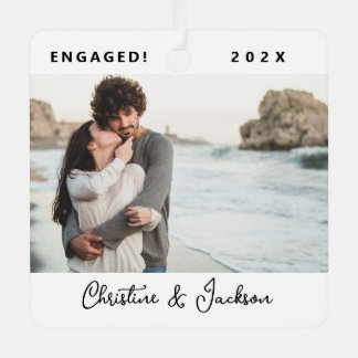 Verlobte Weihnachten | Modernes Trendy Couple Foto Ornament Aus Metall