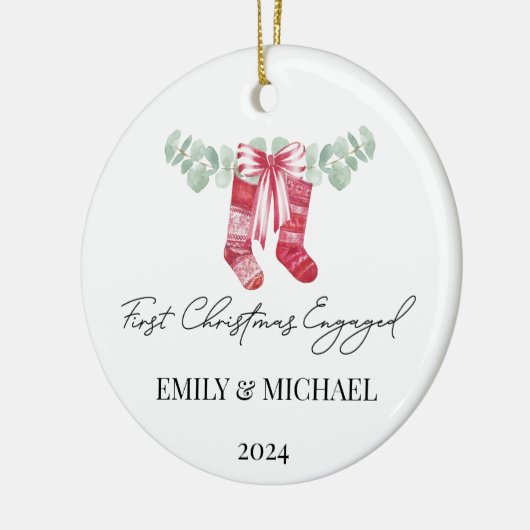 Verlobte Weihnachts-Strümpfe Keramik Ornament (Links)