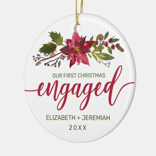 Verlobte Weihnachtsfarbe Poinsettia Keramik Ornament (Links)