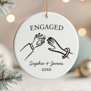 Verlobte Whimsical Hand gezeichnete Verlobung Weih Keramik Ornament