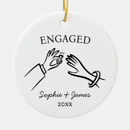 Verlobte Whimsical Hand gezeichnete Verlobung Weih Keramik Ornament (Vorne)