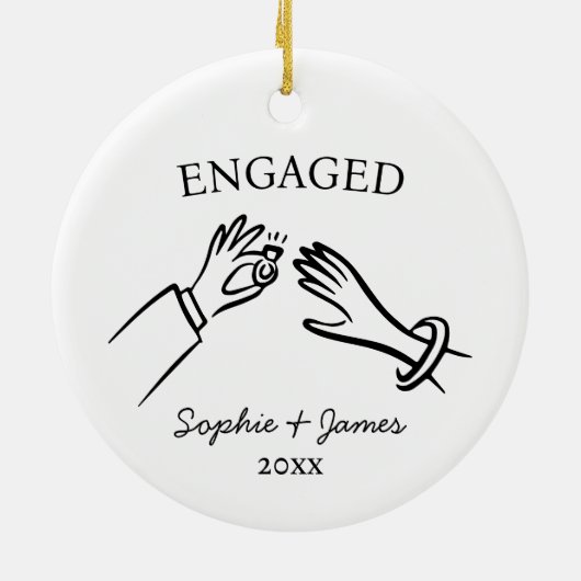 Verlobte Whimsical Hand gezeichnete Verlobung Weih Keramik Ornament (Hinten)