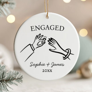 Verlobte Whimsical Handgezeichnete Verlobung Weihn Keramik Ornament