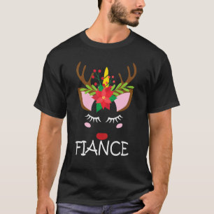 Verlobter Einhorn Gesicht Rentier Blume Weihnachts T-Shirt