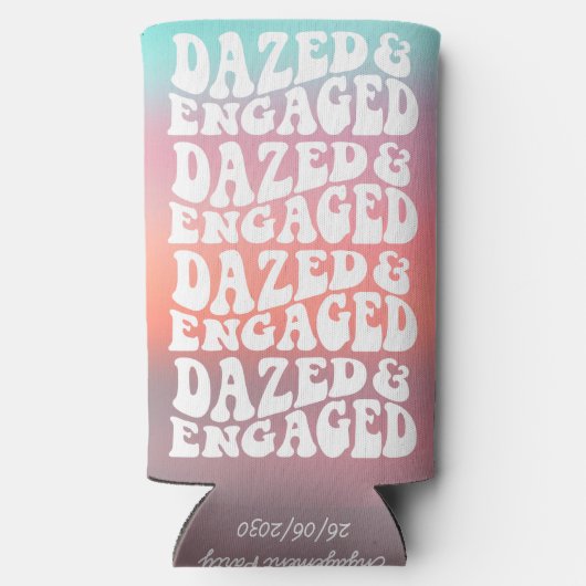 Verlobtes Aqua-Rosa-Retro-Textdesign nach Maß Selters Dosenkühler (Rückseite)