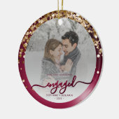 Verlobtes Foto Burgundy Gold Keramik Ornament (Links)