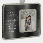 Verlobtes Foto Grau Brushed Metal Rahmen-Ornament Silber (Rechts)