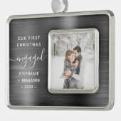 Verlobtes Foto Grau Brushed Metal Rahmen-Ornament Silber (Links)