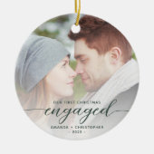 Verlobtes Foto Grün Modernes Drehbuch Keramik Ornament (Vorne)