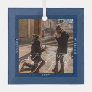 Verlobtes Foto Navy Blue Ornament Aus Glas