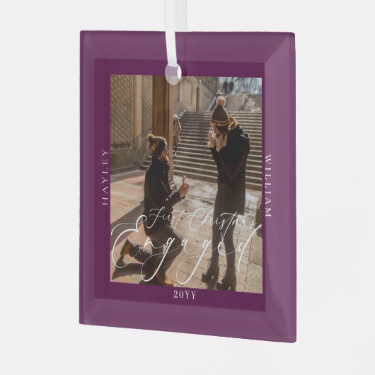 Verlobtes Foto Plane Ornament Aus Glas (Vorderseite links)