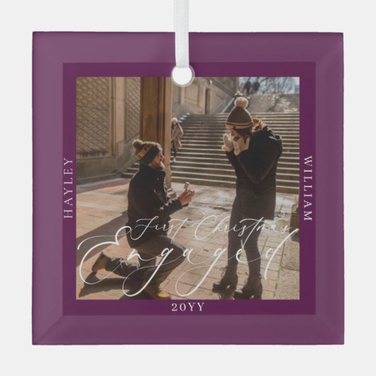 Verlobtes Foto Plane Ornament Aus Glas (Vorderseite)